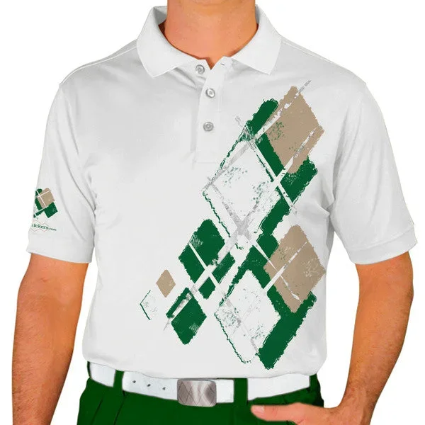 Golf Knickers: Mens Argyle Utopia Golf Shirt – HHHH: Dark Green/Khaki/White