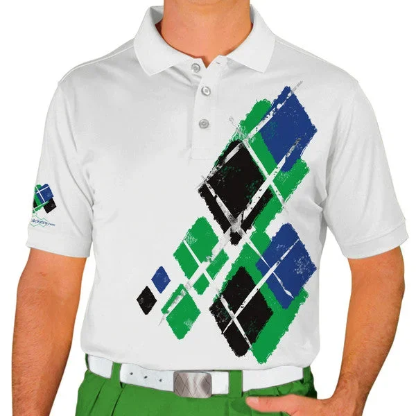 Golf Knickers: Mens Argyle Utopia Golf Shirt – III: Lime/Black/Royal