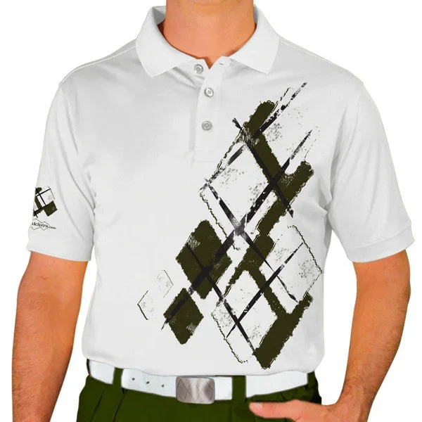 Golf Knickers: Mens Argyle Utopia Golf Shirt – U: Olive/White