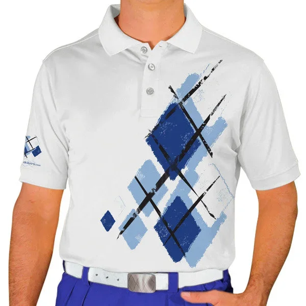 Golf Knickers: Mens Argyle Utopia Golf Shirt – UUU: Light Blue/Royal/White