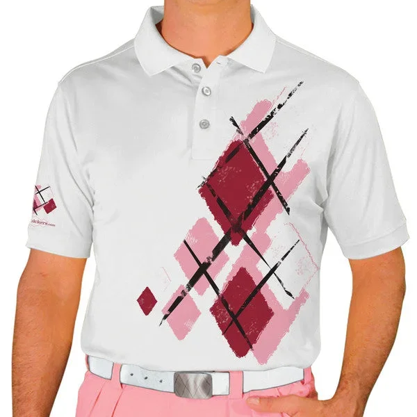 Golf Knickers: Mens Argyle Utopia Golf Shirt – VVV: Pink/Maroon/White