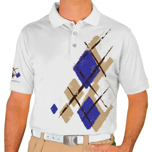 Golf Knickers: Mens Argyle Utopia Golf Shirt – WWWW: Khaki/Royal/White