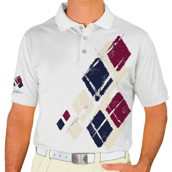 Golf Knickers: Mens Argyle Utopia Golf Shirt – Y: Natural/Navy/Maroon