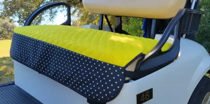 GolfChic Covers: Golf Cart Seat Cover – Yellow Quilt with B&W Polka Dot Trim