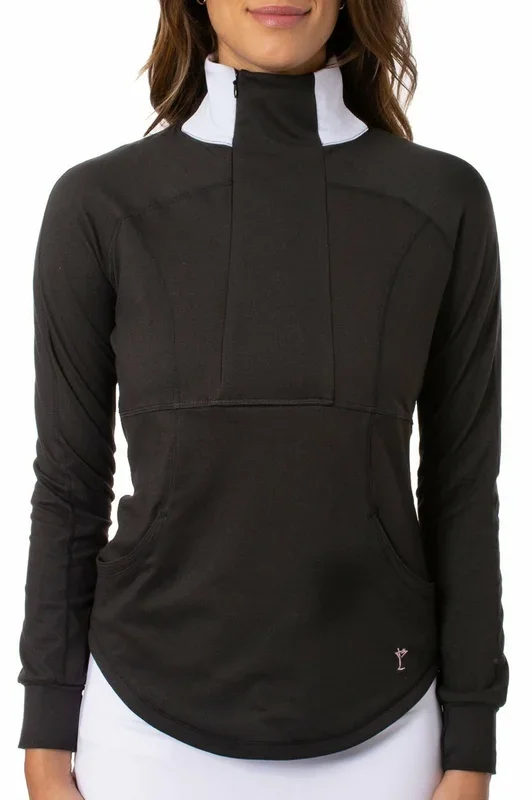 Golftini: Women’s Contrast Quarter Zip Pullover – Black