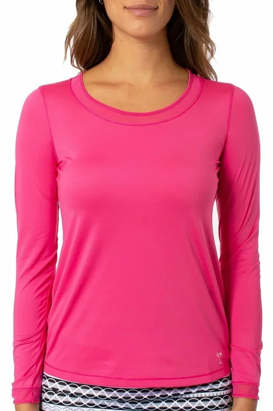 Golftini: Women’s Long Sleeve Mesh Trim Top – Hot Pink