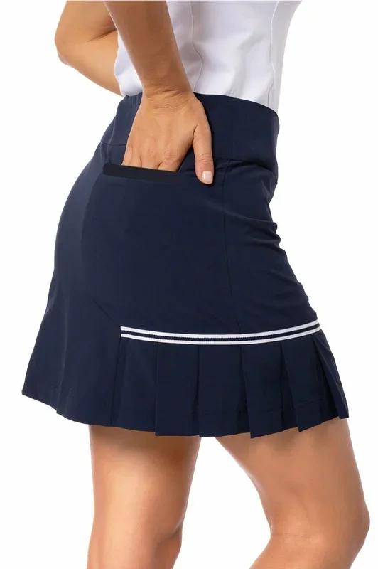 Golftini: Women’s Navy Side Pleat Performance Skort – Blueberry