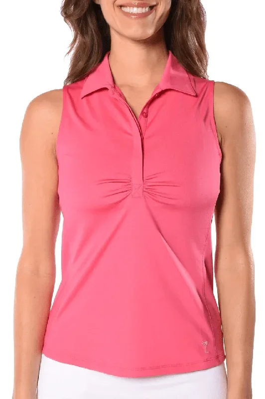Golftini: Women’s Sleeveless Ruched Polo – Hot Pink