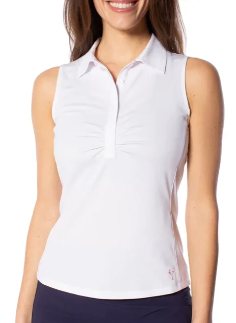 Golftini: Women’s Sleeveless Ruched Polo – White