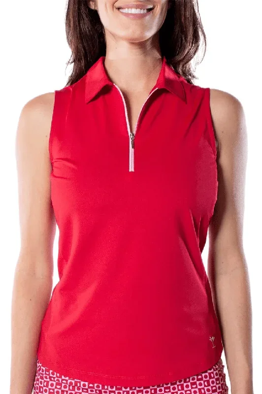 Golftini: Women’s Sleeveless Zip Polo – Red / Light Pink