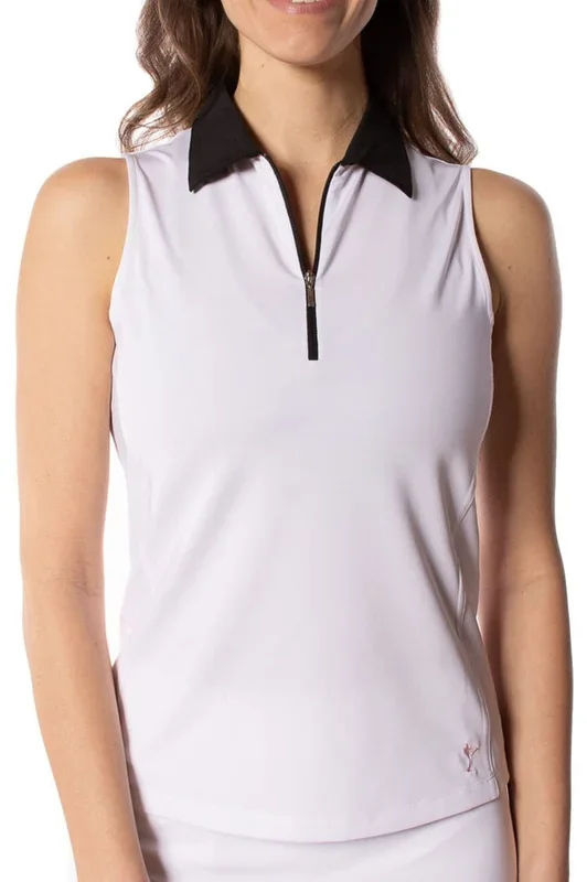 Golftini: Women’s Sleeveless Zip Polo – White/Black
