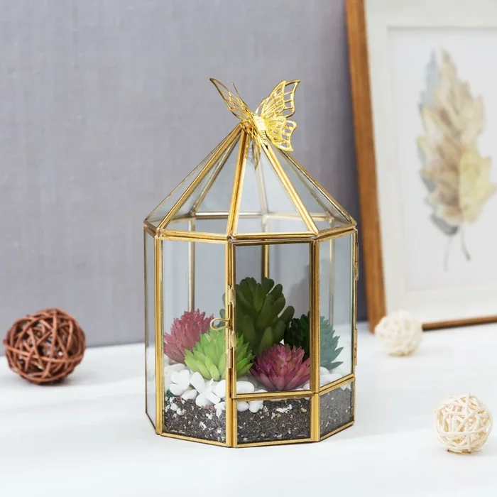 Hexagonal Closed Indoor Glass Plant Standing Terrarium