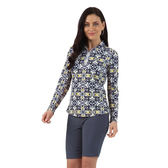 Ibkul Womens Alice Print Long Sleeve Polo – 41972