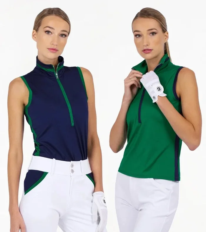InPhorm Rhapsody Quarter Zip Sleeveless Top Ink Ivy