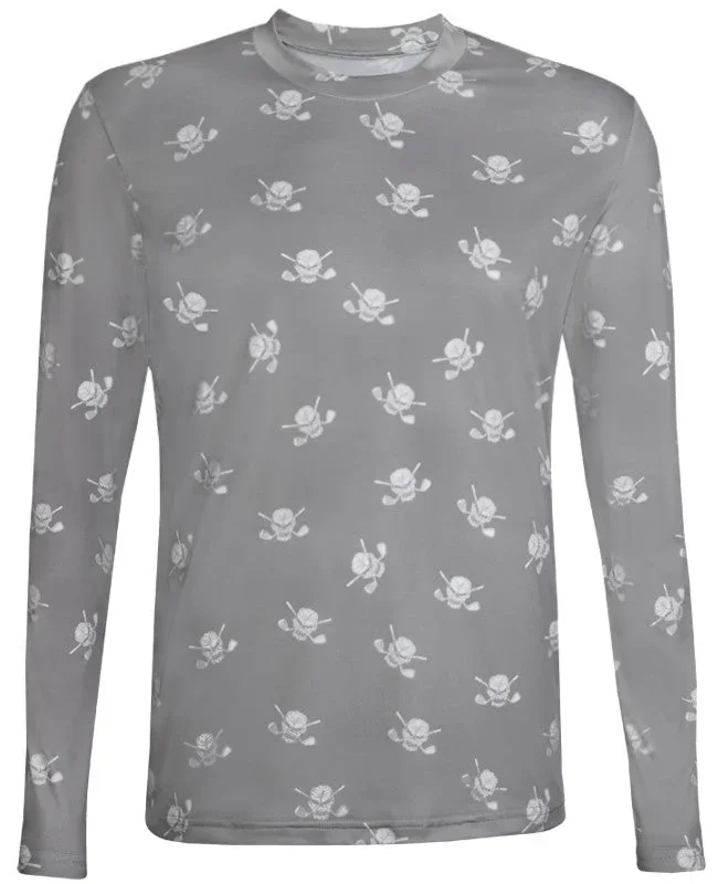 Men’s Golf Long Sleeve Skull Lightweight Undershirt | Grey & White
