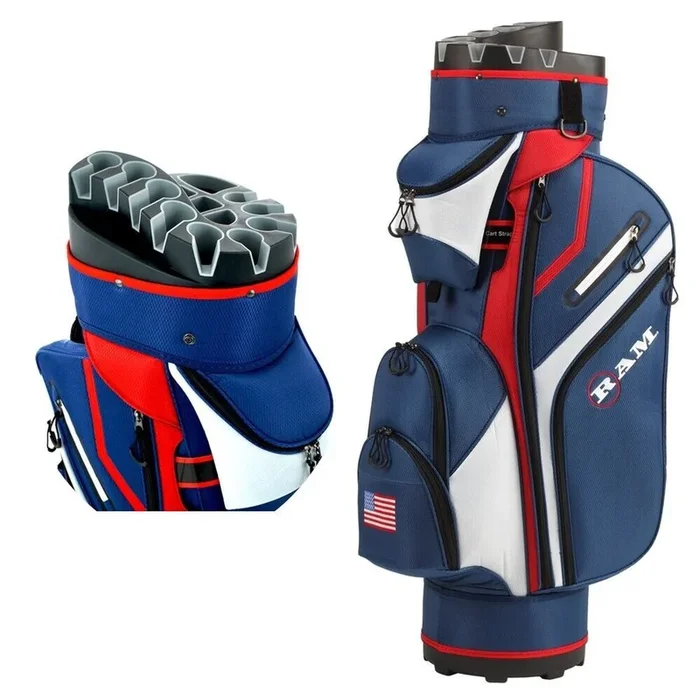 Ram Golf Premium Cart Bag with 14 Way Molded Organizer Divider Top – USA Flag