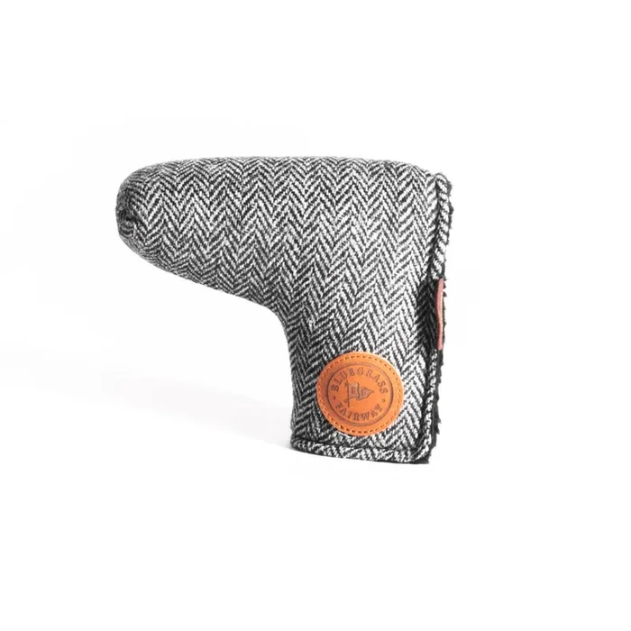 Redan putter cover in Harris Tweed Black and White Herringbone