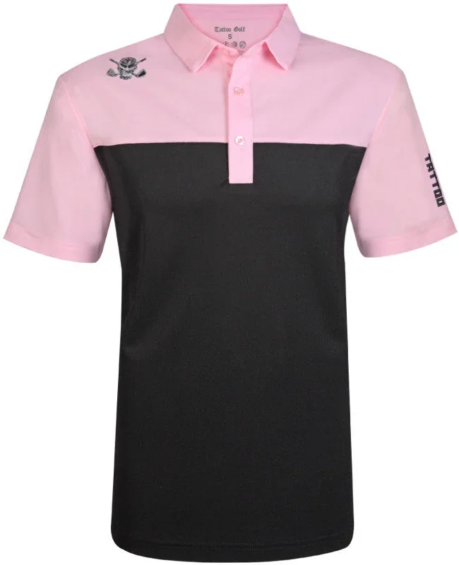 Tattoo Golf: Men’s 2-Tone Cool-Stretch Golf Shirt – Black/Pink