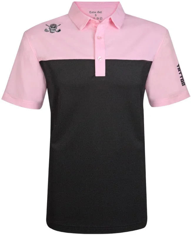 Tattoo Golf: Men’s 2-Tone Cool-Stretch Golf Shirt – Black/Pink
