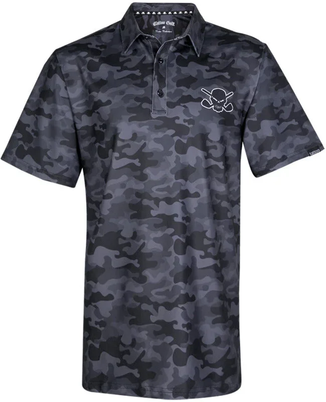 Tattoo Golf: Men’s Camo Cool-Stretch Golf Shirt – Black