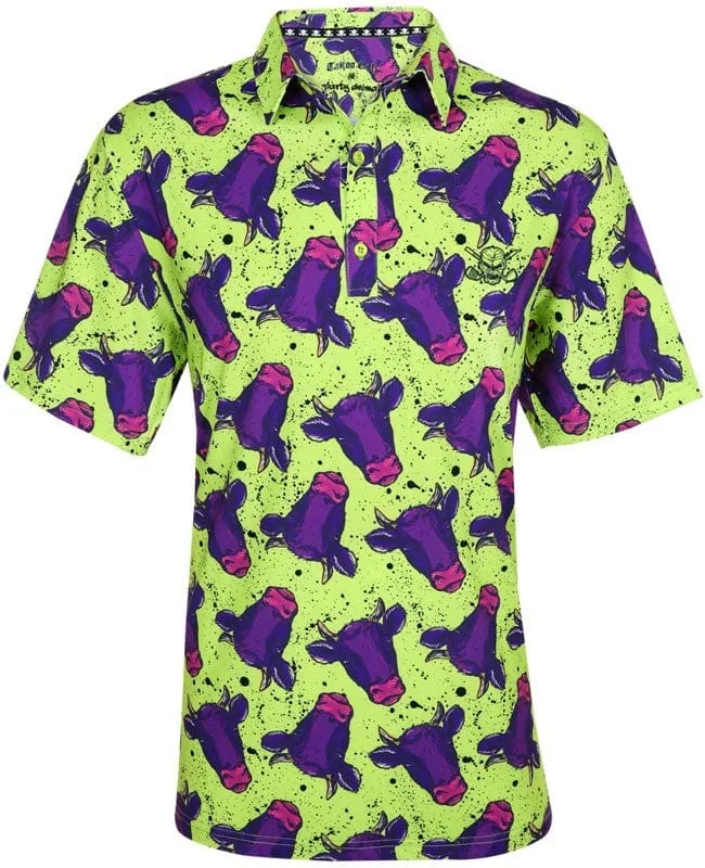Tattoo Golf: Men’s Party Animal Cool-Stretch Performance Golf Shirt – Cow