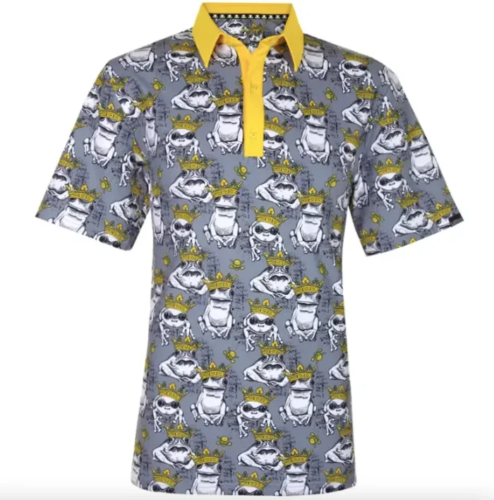 Tattoo Golf: Men’s Party Animal Cool-Stretch Performance Golf Shirt – Frog