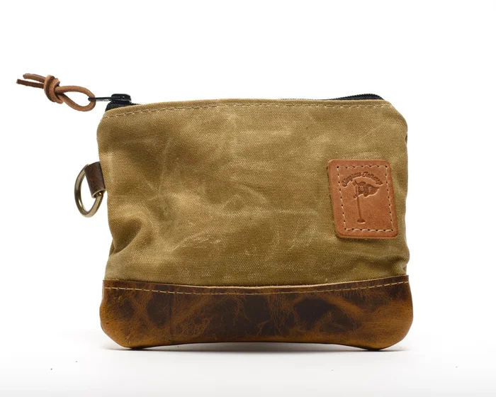 Waxed Canvas Zippered Golf Valuables Field Pouch in Tan